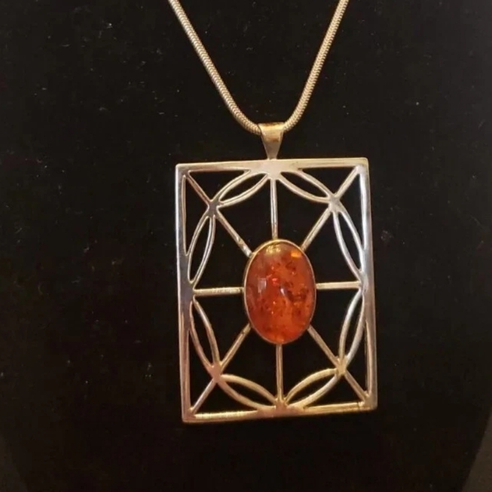STERLING SILVER BALTIC AMBER CHAIN AND PENDANT designed By Artist Of The THNOC